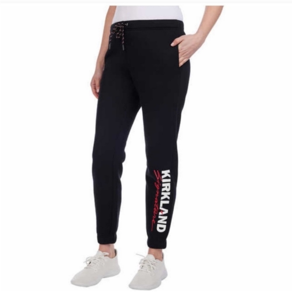 Kirkland Signature Black Joggers with White & Red Branding